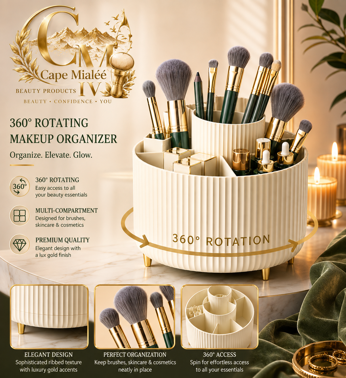 Cape Mialeé™ 360° Rotating Beauty Organizer